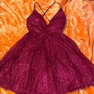 Wine Glitter Pattern Fit & Flare Dress